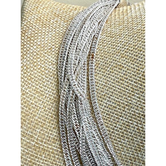 Multi-Strand Silver-Tone Chain Necklace With Polished Ring - Picture 2 of 14
